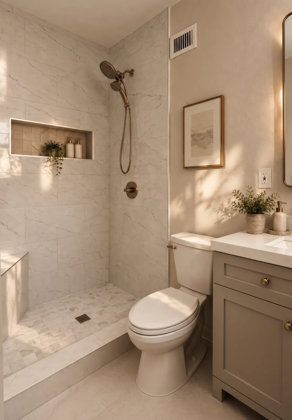 Walk-in shower with a recessed niche