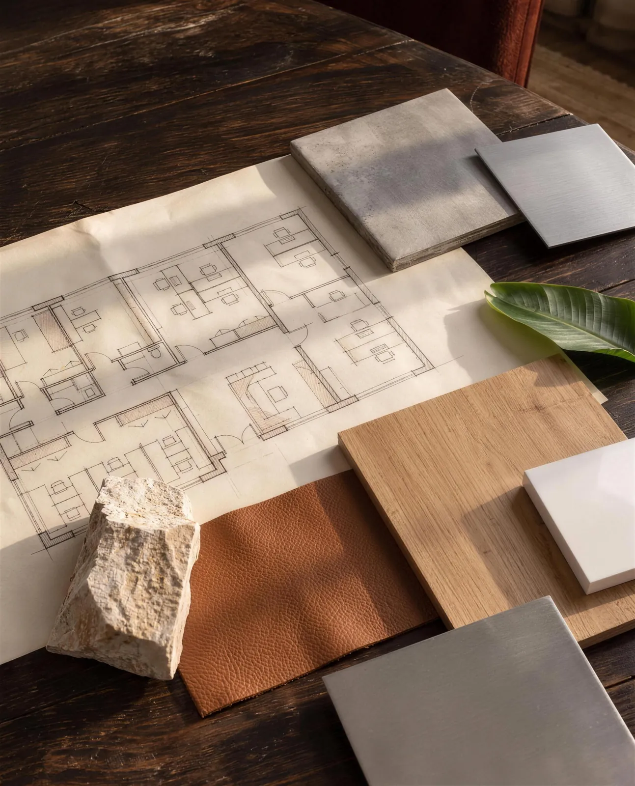 Office finish samples on a drawing table