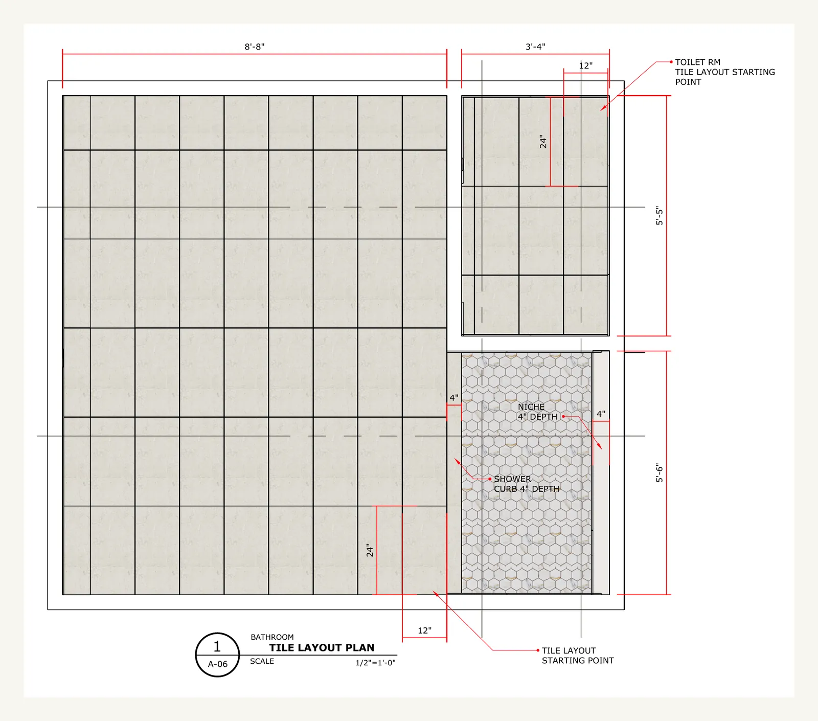 Floor tile layout plan with starting points