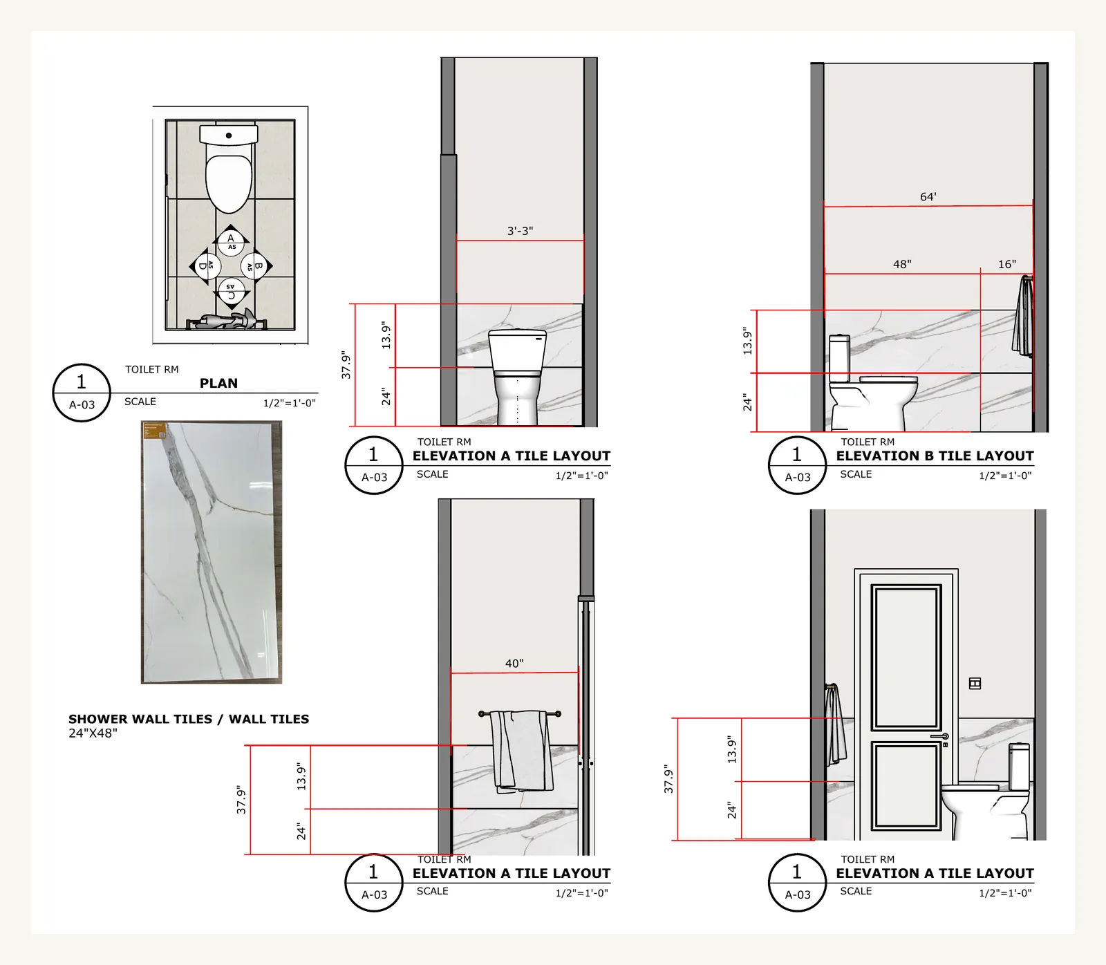 Tile drawing of a toilet room