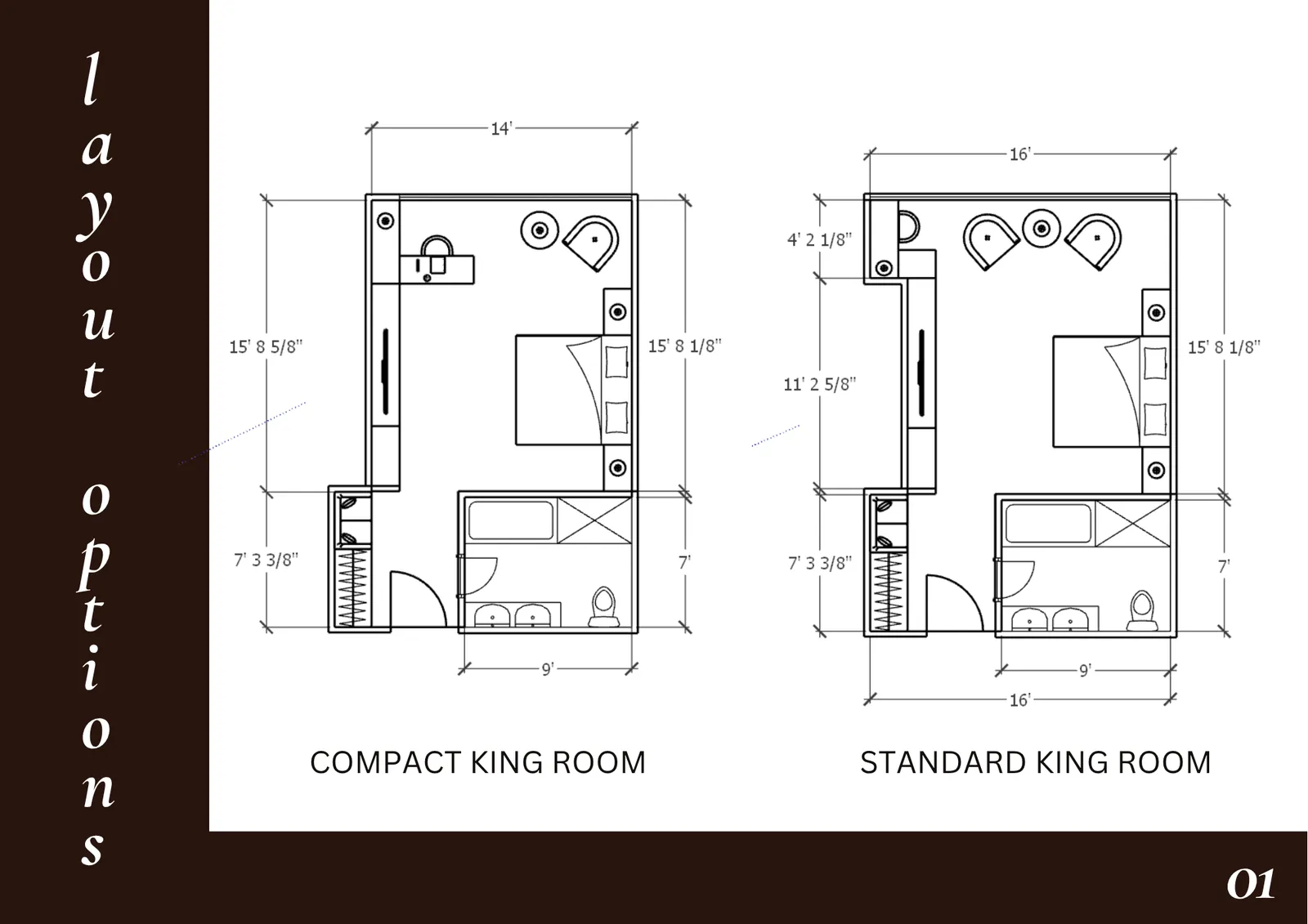 Compact and standard king room layouts